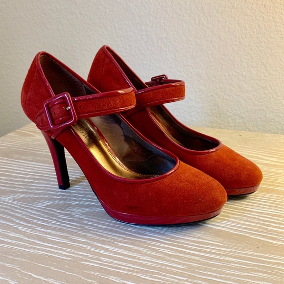Kelly & Katie Shoes - Kelly & Katie Suede Red Strapped Heels